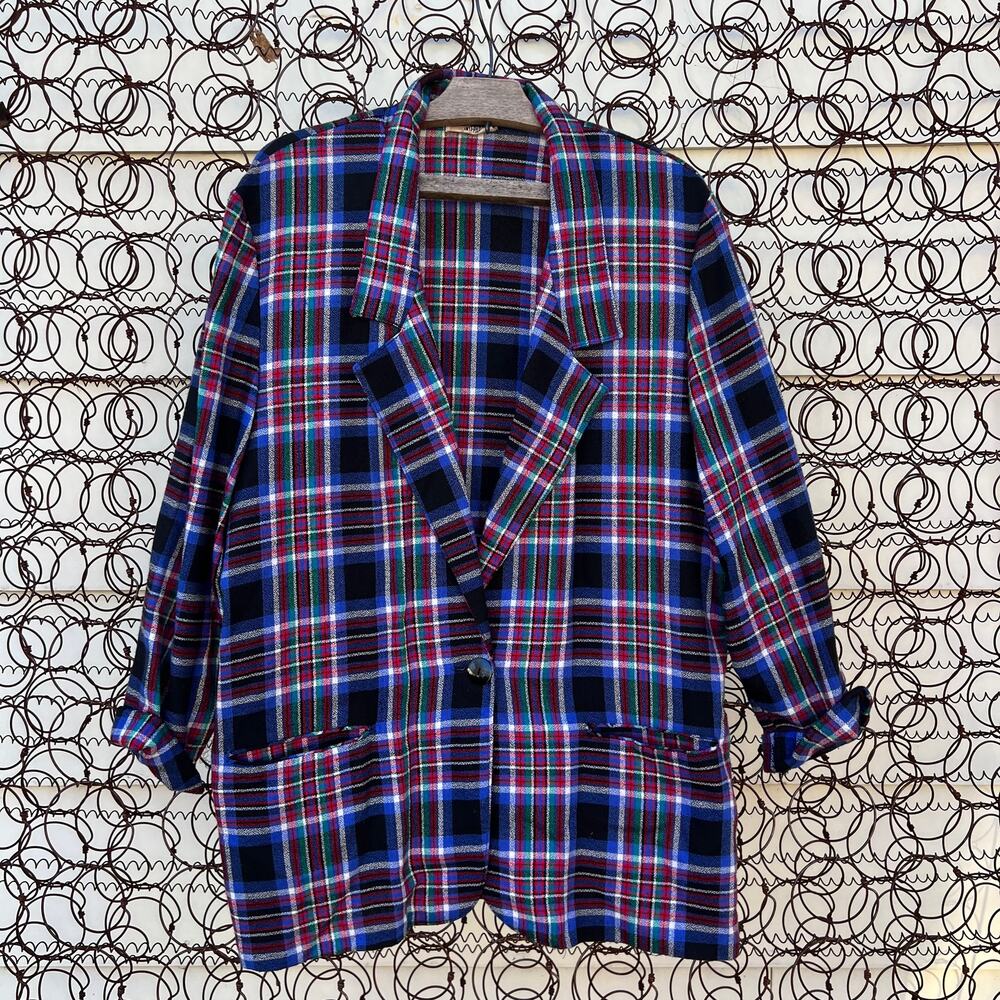 Vintage Inseparables boxy plaid oversize blazer Christmas primary colors.